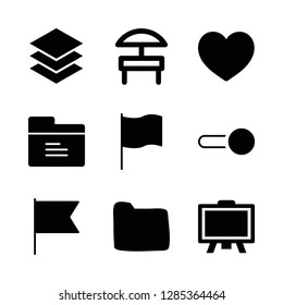 texture icons set with chalkboard, flag and like of filled heart vector set