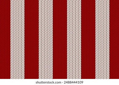 Texture of knitted fabric. Cozy red and white striped knitting pattern