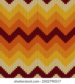 Texture of knitted fabric. Cozy warm color zigzag knitting pattern. Vector Illustration Background for Textile Print Design.