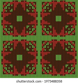 Texture knitted fabric seamless pattern. Vector illustration  Colors: Harley Davidson Orange, Baker's Chocolate, Kelly Green