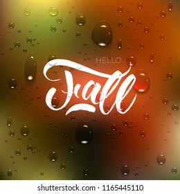 Texture lettering hello fall on the colored background