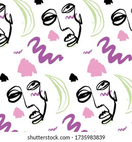 Texture of linear face in cubist style with various geometric abstract shapes. Creative design for wrapping paper, banner, label, placard, print for cloth.