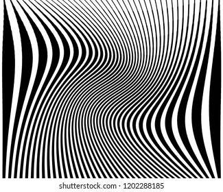 Texture with lines of varying thickness. Halftone effect. Twisted background. Scalable vector graphics