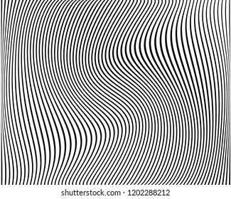 Texture with lines of varying thickness. Halftone effect. Twisted background. Scalable vector graphics
