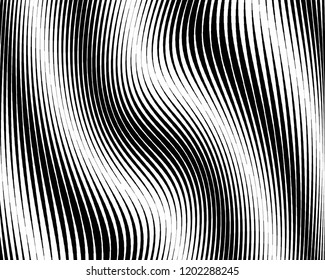 Texture with lines of varying thickness. Halftone effect. Twisted background. Scalable vector graphics