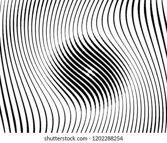 Texture with lines of varying thickness. Halftone effect. Twisted background. Scalable vector graphics