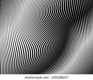 Texture with lines of varying thickness. Halftone effect. Twisted background. Scalable vector graphics 