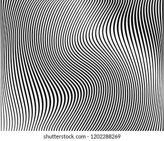 Texture with lines of varying thickness. Halftone effect. Twisted background. Scalable vector graphics
