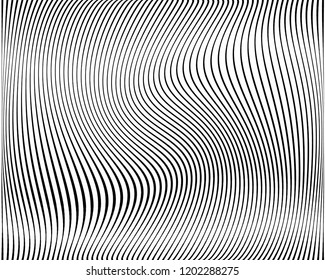 Texture with lines of varying thickness. Halftone effect. Twisted background. Scalable vector graphics