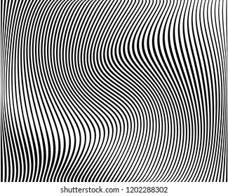 Texture with lines of varying thickness. Halftone effect. Twisted background. Scalable vector graphics