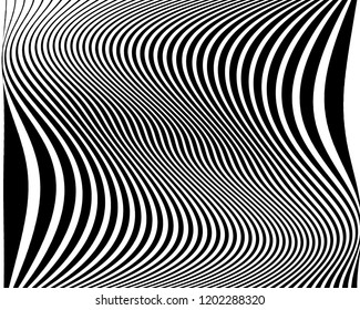 Texture with lines of varying thickness. Halftone effect. Twisted background. Scalable vector graphics