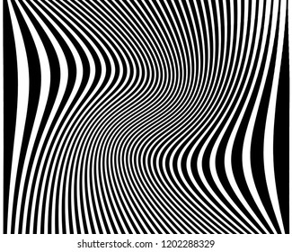 Texture with lines of varying thickness. Halftone effect. Twisted background. Scalable vector graphics