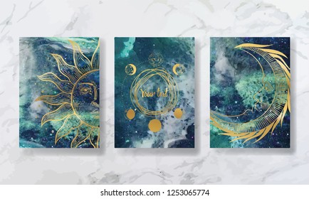 texture of liquid marble and yellow gold. constellations of animals and zodiac horoscope. trend vector. printable business card, flyer, brochure, flyer, poster