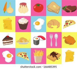 texture made of flat food icons