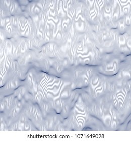 Texture made of wavy white line with variable width on black background. Vector line noise.