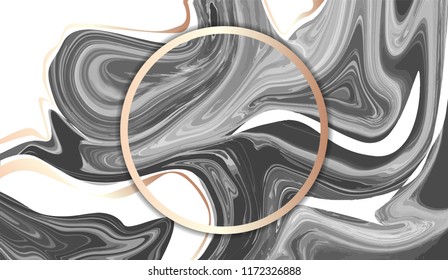 Texture of marble with gold round frame. Vector illustration