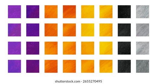 Texture material hand painted in orange, purple and black. Set of vector illustrations for collage, banner and background in Halloween colors.