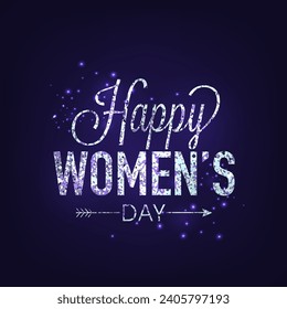 Texture Message Words of Happy Women's Day with Light Effect Purple Background.
