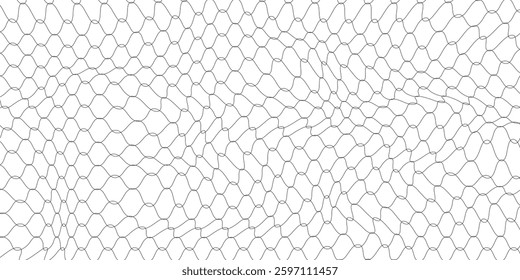 The texture of the metal mesh. Torn, destroyed, broken metal mesh on a white background