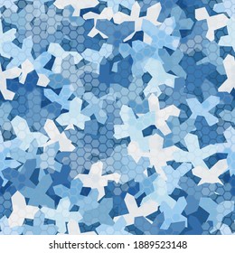 Texture military actic winter colors camouflage seamless pattern. Urban or air force hexagon snakeskin. Abstract army and hunting masking ornament texture. Vector illustration background