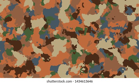 Texture military camouflage. Abstract camo backgound. Seamless pattern for textile. Brown retro poster. Colorful uniform design. Combat vector illustration.