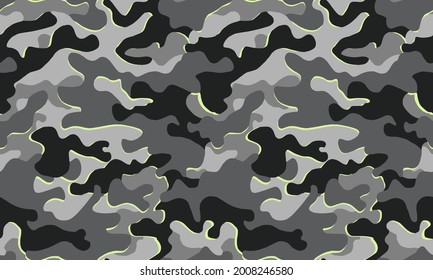 Texture military camouflage repeats seamless Vector Pattern For fabric, background, wallpaper and others. Classic clothing print. Abstract monochrome seamless Vector camouflage pattern.