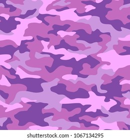 Texture military camouflage seamless pattern. Abstract vector pink girly camo fashion ornament.