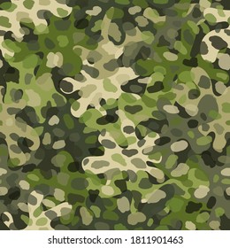 Texture military camouflage seamless pattern background. Abstract army and hunting masking ornament textile print. Brown and green mountains colors, rocky moss texture vector illustration