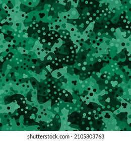 Texture military camouflage seamless pattern background. Abstract army and hunting masking ornament textile print. Malachite green colors, marsh moss texture vector illustration