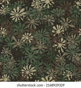 Texture military camouflage seamless pattern background. Abstract army and hunting masking ornament textile print. Dark wood and pine colors, alien slime moss texture vector illustration