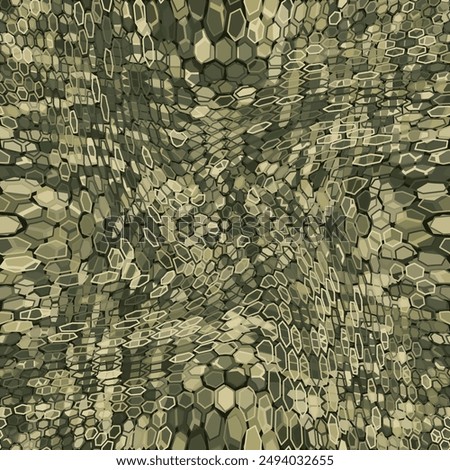 Texture military camouflage seamless pattern. Abstract modern army camo, tan and olive hex ornament, autumn forest or desert, endless background. Vector illustration