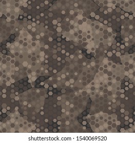 Texture military desert sand camouflage seamless pattern. Urban hexagon snakeskin. Abstract army and hunting masking ornament background. Vector illustration.