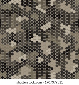 Texture military desert sand camouflage seamless pattern. Urban hexagon snakeskin. Abstract army and hunting masking ornament background. Vector illustration.