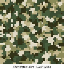Texture military digital beige and tan camouflage seamless pattern. Abstract army and hunting masking ornament background. Vector digital pixel mosaic camo texture