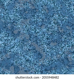 Texture military digital blue water camouflage seamless pattern. Abstract army and hunting masking ornament background. Vector digital pixel mosaic camo texture