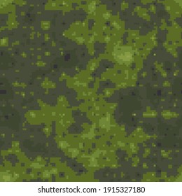 Texture military digital brown camouflage seamless pattern. Abstract army and hunting masking ornament background. Vector digital pixel mosaic camo texture