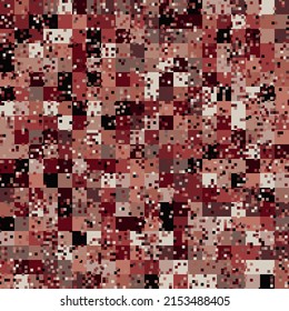 Texture military digital brown rust camouflage seamless pattern. Abstract army and hunting masking ornament background. Vector digital pixel mosaic camo texture