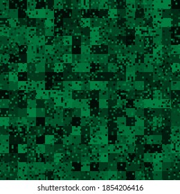 Texture military digital green camouflage seamless pattern. Abstract army and hunting masking ornament background. Vector digital pixel mosaic camo texture