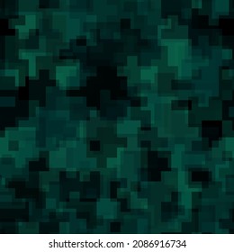 Texture military digital green camouflage seamless pattern. Abstract army and hunting masking ornament background. Vector digital pixel malachite mosaic camo texture