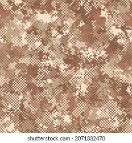 Texture Military Digital Red Clay Desert Camouflage Seamless Pattern. Abstract Army And Hunting Masking Ornament Background. Vector Digital Pixel Mosaic Camo Texture