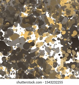 Texture Military. Fashion Concept. Distress Print. Surface Textile. Ink Stains. Spray Paint. Splash Smudges Artistic Creative Vector illustration. Endless Repeat Abstract Background.

