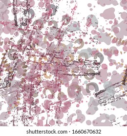 Texture Military. Fashion Concept. Distress Print. Bordo, Pink Illustration. Modern Surface Textile. Ink Stains. Spray Paint. Splash Blots. Artistic Creative Vector Background.