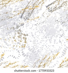 Texture Military. Fashion Concept. Distress Print. Black, Gold Illustration. Modern Surface Textile. Ink Stains. Spray Paint. Splash Blots. Artistic Creative Vector Background.