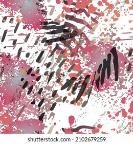 Texture Military. Fashion Concept. Distress Print. Bordo, Pink Illustration. Graffiti Surface Textile. Ink Stains. Spray Paint. Splash Blots. Artistic Creative Vector Background.