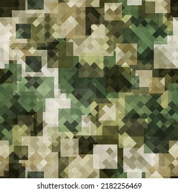 Texture military green olive and tan colors forest camouflage seamless pattern. Shapes of overlap tiles. Abstract army and hunting masking ornament texture. Vector illustration background