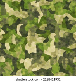 Textura de los colores verde y marrón del bosque camuflaje sin fisuras. Uniforme de snakeskin hexagonal urbano. Resumen del ejército y de la textura de adorno de enmascaramiento de caza. Fondo de la ilustración del vector