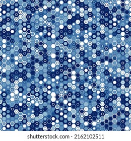 Texture military light blue colors navy camouflage seamless pattern. Urban hexagon snakeskin. Abstract army and hunting masking ornament texture. Vector illustration background