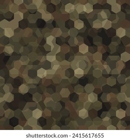 Texture military olive, khaki and brown colors forest camouflage seamless pattern. Urban and woodland hexagon snakeskin. Vector abstract army and hunting masking ornament texture illustration