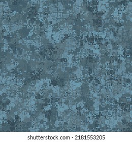 Texture military teal blue camouflage seamless pattern. Urban hexagon snakeskin. Abstract army and hunting masking ornament background. Vector illustration.