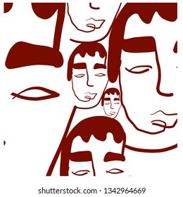 Texture of minimal abstract cubism face. Art in matisse style. Linear abstract human face. Minimalist avatar of man or woman. Design texture for print on fabric, stationery. 
